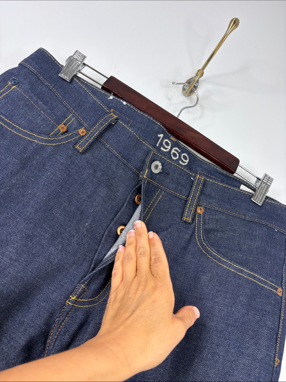 Gap Selvedge Jeans Men 32 x 33 Dark Indigo Blue Cotton Straight Leg Standard Fit - Picture 8 of 16